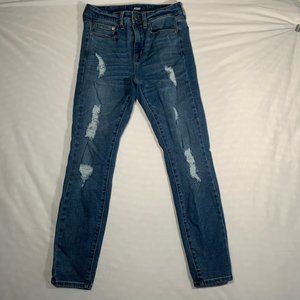 AERO WOMENS SIZE 6 SHORT STRETCHY MID RISE BLUE JEANS SKINNY DISTRESSED COMFORT
